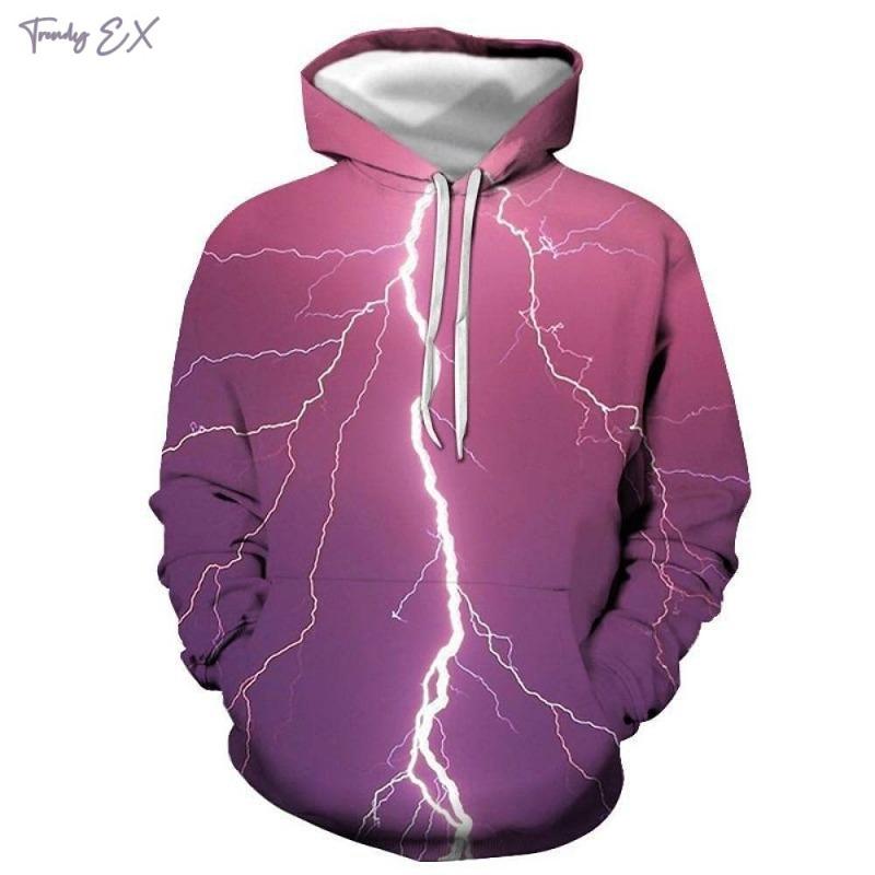 Sweatshirts for Men Cool 3D Lightning Print Fashion Hooded Sweatshirt Street Harajuku Kangaroo Pocket Long Sleeve Graphic Hoodie