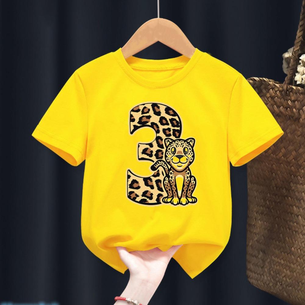 T-Shirt For Boys Funny Animal Leopard 1-10th Birthday Number Print Kids Clothes T Shirt Summer Boys Birthday Clothes Baby Tshirt