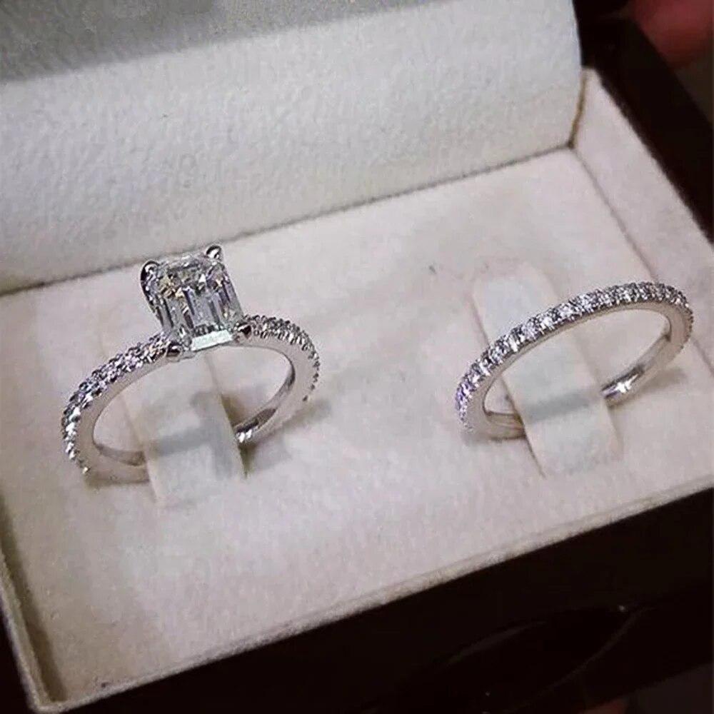 Huitan Sale Simple Elegant Round/Square CZ Rings for Women  Color Engagement Wedding Party Fashion Female Ring Jewelry