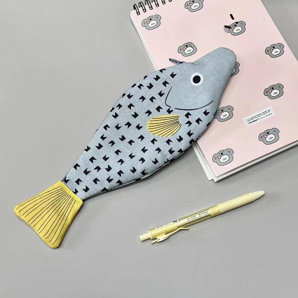 Cartoon Fish Pencil Case Canvas Storage Bag With Zipper For Students And Kids
