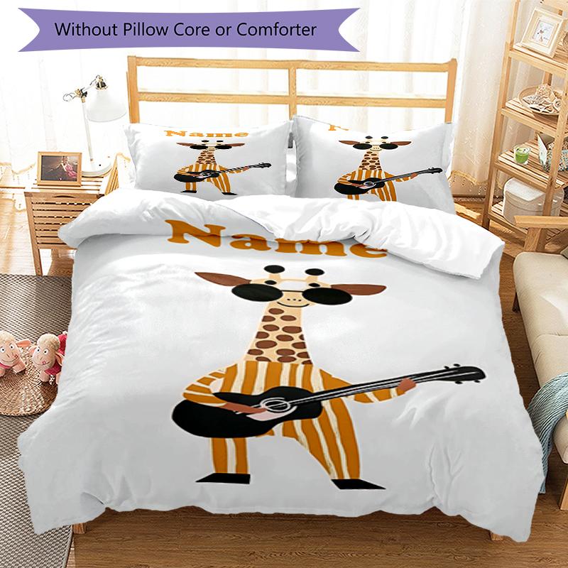 3pcs Custom Name Giraffe Bedding Set Duvet Cover Closure Includes 1 Duvet Cover & 2 Pillowcases, Soft and Comfortable for All Seasons.