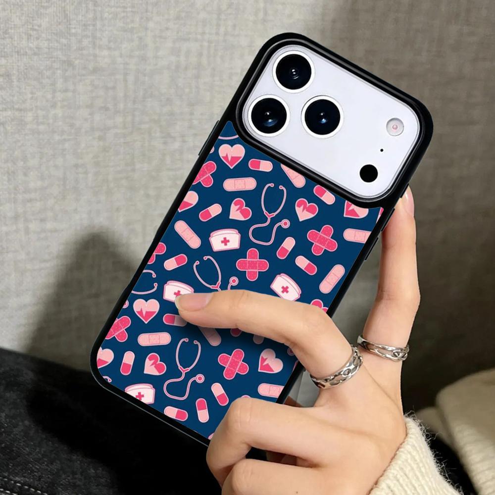 Capa Case for iPhone 17 Air 16 Pro Max 15 Plus 11 13 Mini 14 12 Back Phone Cover Nurse Stethoscope Heart Nursing Heartbeat