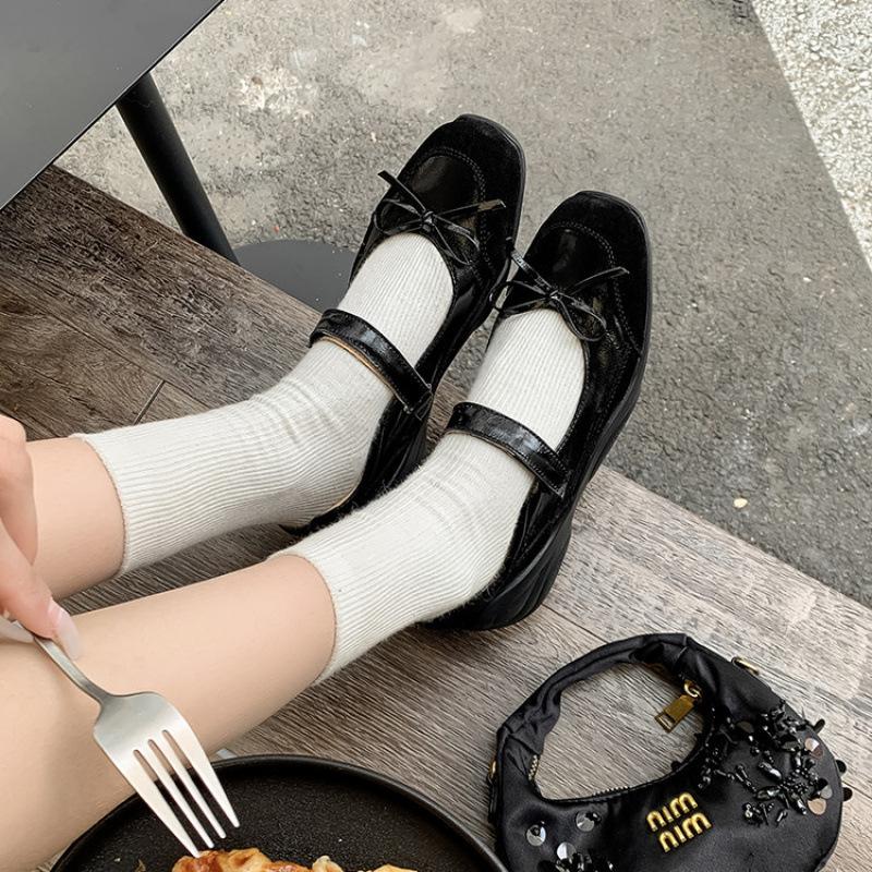 

2025 new ballet Mary Jane shoes sports and leisure women s single shoes bow shallow mouth thick sole square head Velcro 40 чорний