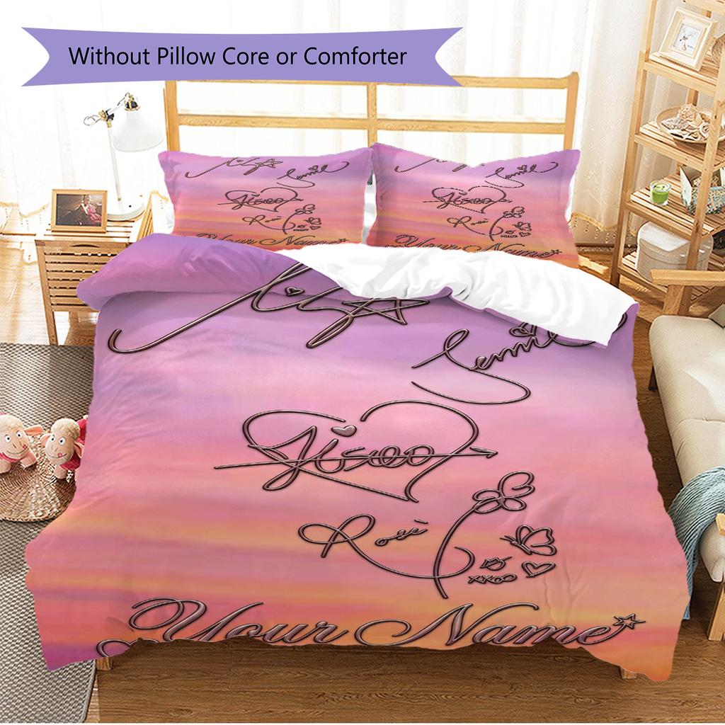 Name Custom Black&pink Pattern Bedding Set Quilt Cover Pillowcase Home Decor Gift (1 * duvet cover + 2 * pillowcase, without core)