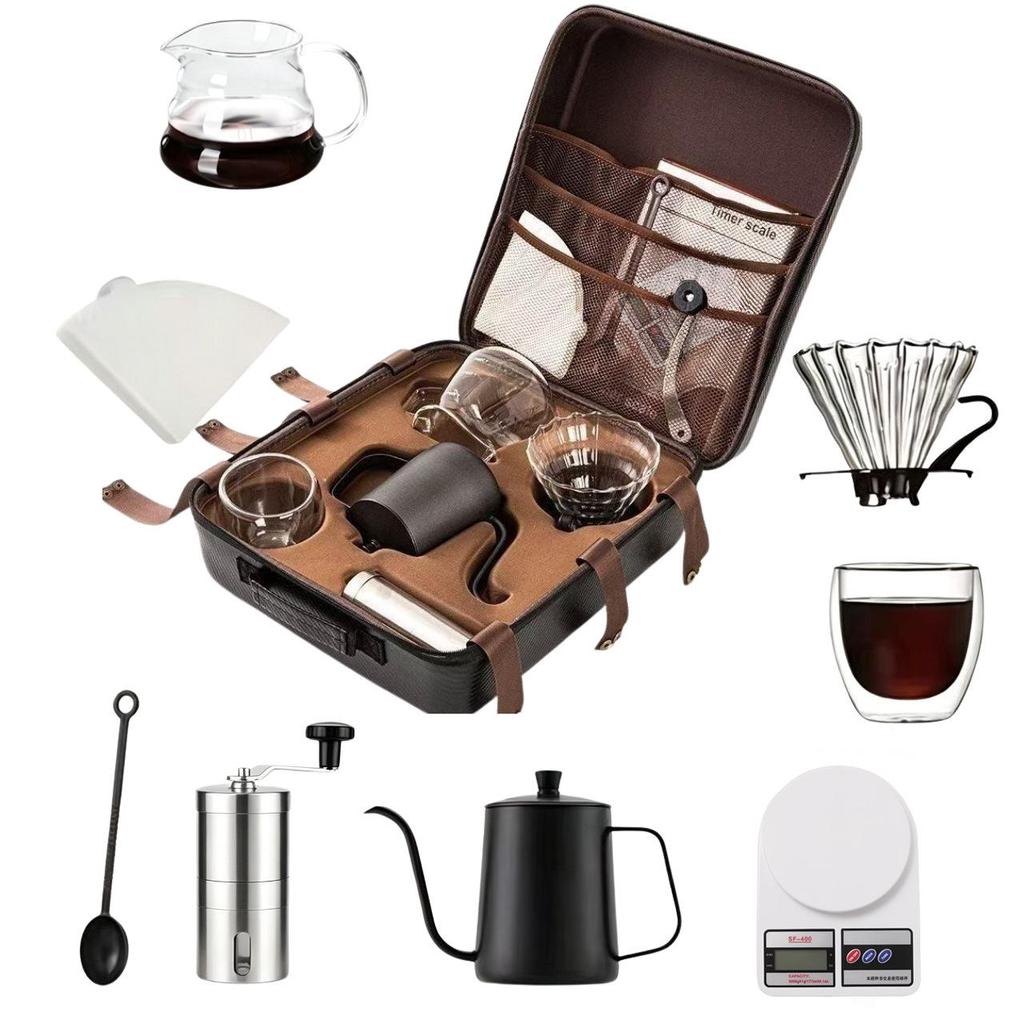 Set Portatile da Caffè Pour-Over da Esterno con Macinacaffè - Ideale per il Campeggio