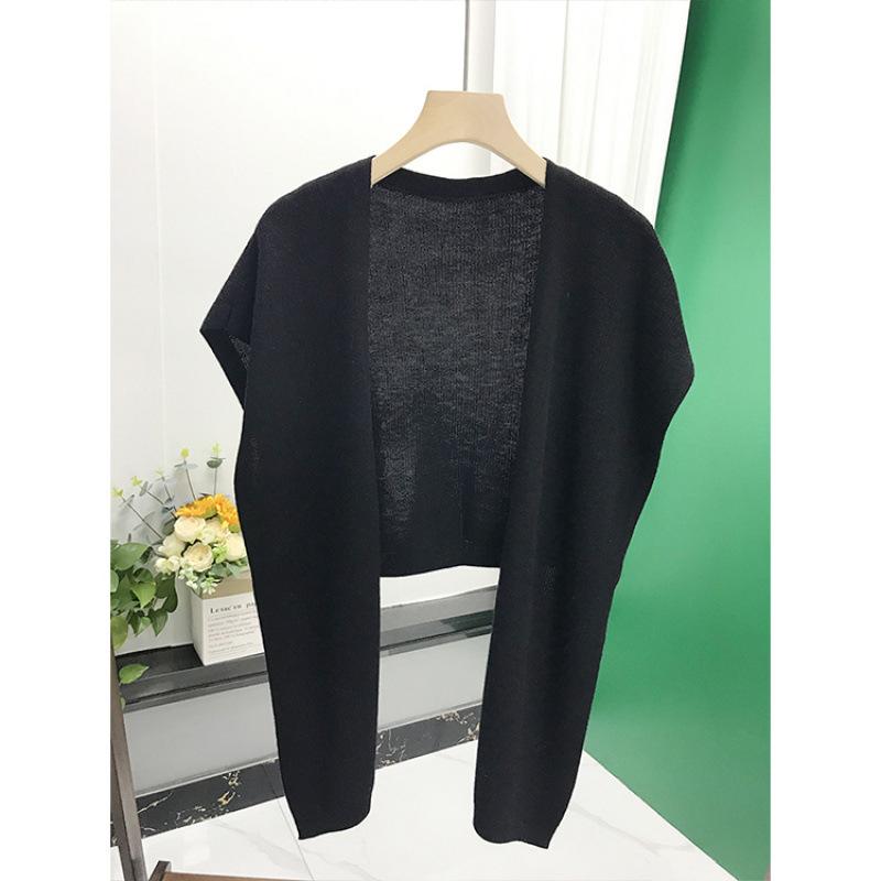 

Мягкий восковой однотонный вязаный свитер-шаль топ осень и зима новый ретро темперамент верхняя накидка женская One size чёрный