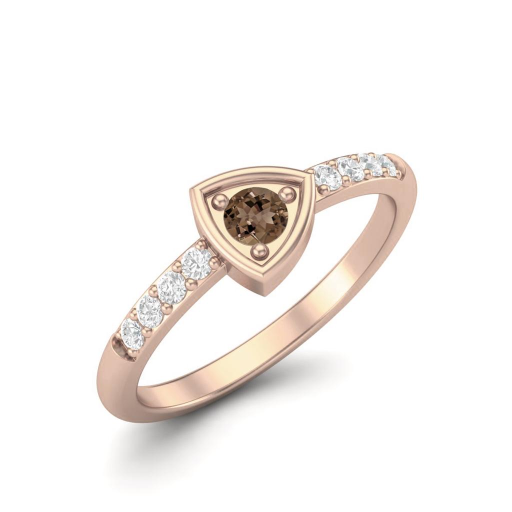 3mm Round Smoky Quartz 925 Sterling Silver Rose Vermeil Solitaire Triangle Women Wedding Ring