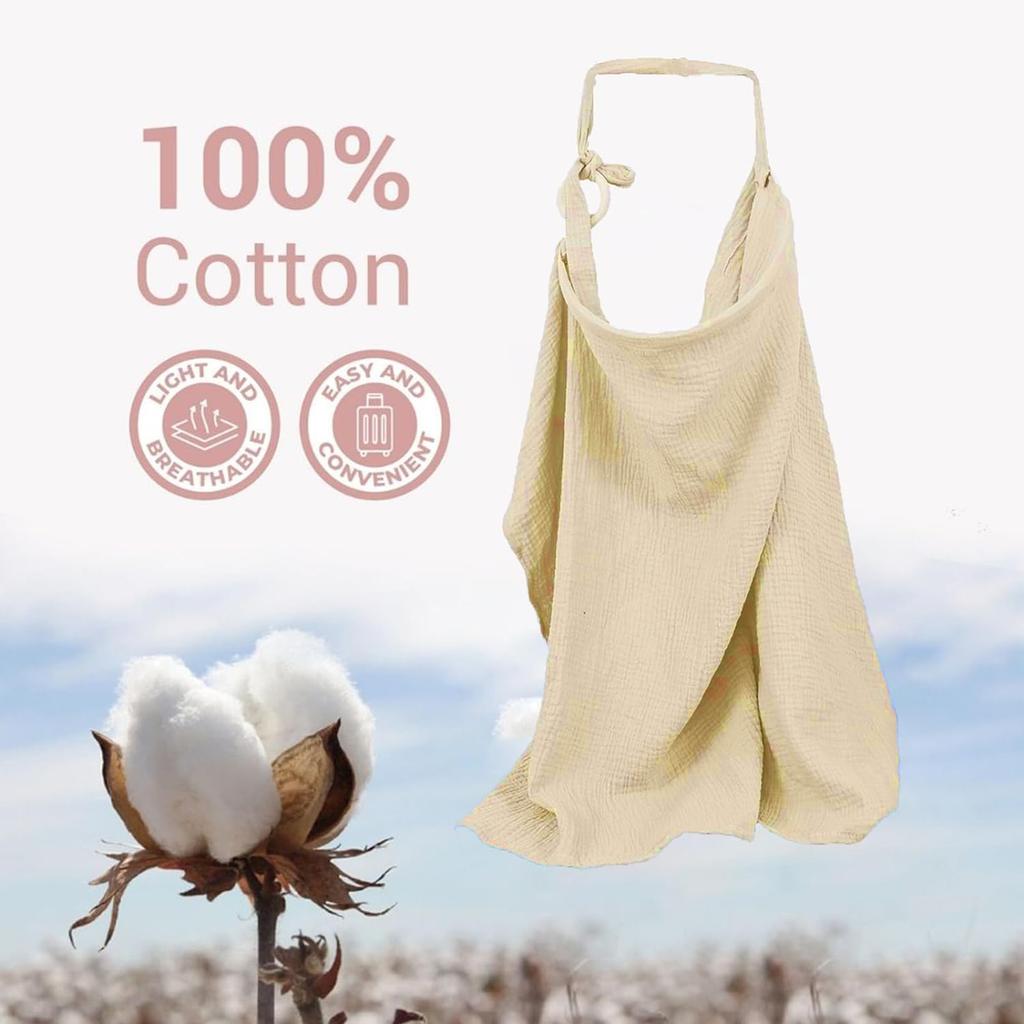 Muslin Nursing Cover for Baby Breastfeeding Breathable Breastfeeding Cover Up with Arch Neckline for Women Nursing Apron Multi-u