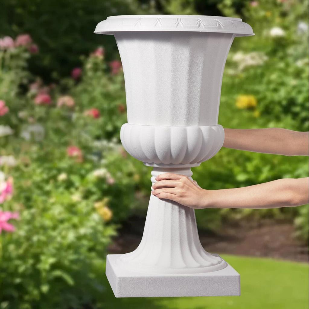 Plastic Urn Planters, 40 X 67 Cm, 2 Pack White Classic Flower Pots Front Porch Planters, Indoor & Outdoor Vase for Wedding, Party, Event, Home, Stage,