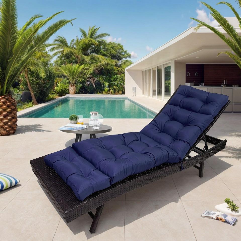 Outdoor-Liegestuhl-Kissen, 71 ×20 ×4 , Wasserdichtes Schaukelstuhl-Kissen für Pool, Garten, Terrassenmöbel navy blau