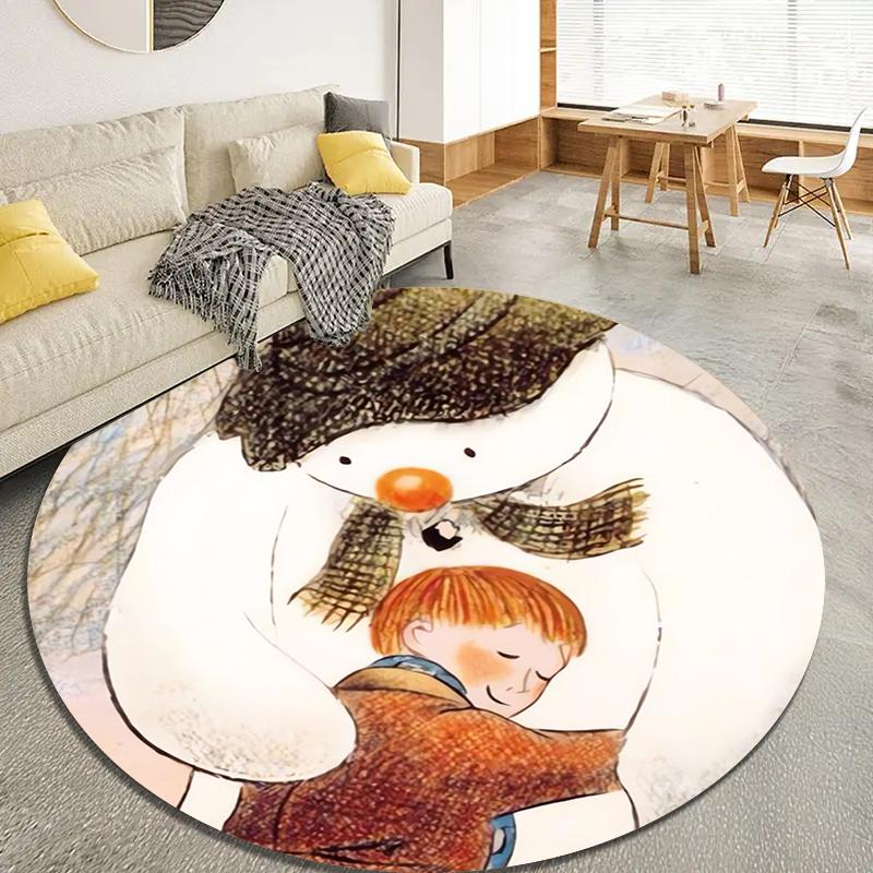 The Snowman Cartoon Round Area Rug,Carpet Rug for Living Room Bedroom Sofa Playroom Decor,Non-slip Floor Mat Q0044