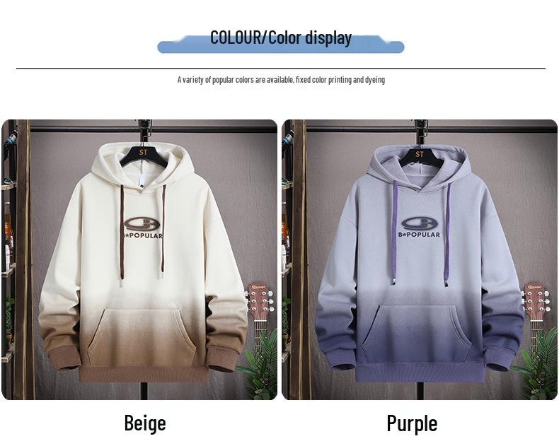 Gradient Color Block Hooded Sweatshirt for Boys, Junior High & High School Students - Plus Velvet, Thickened, Autumn/Winter Outerwear for Teens