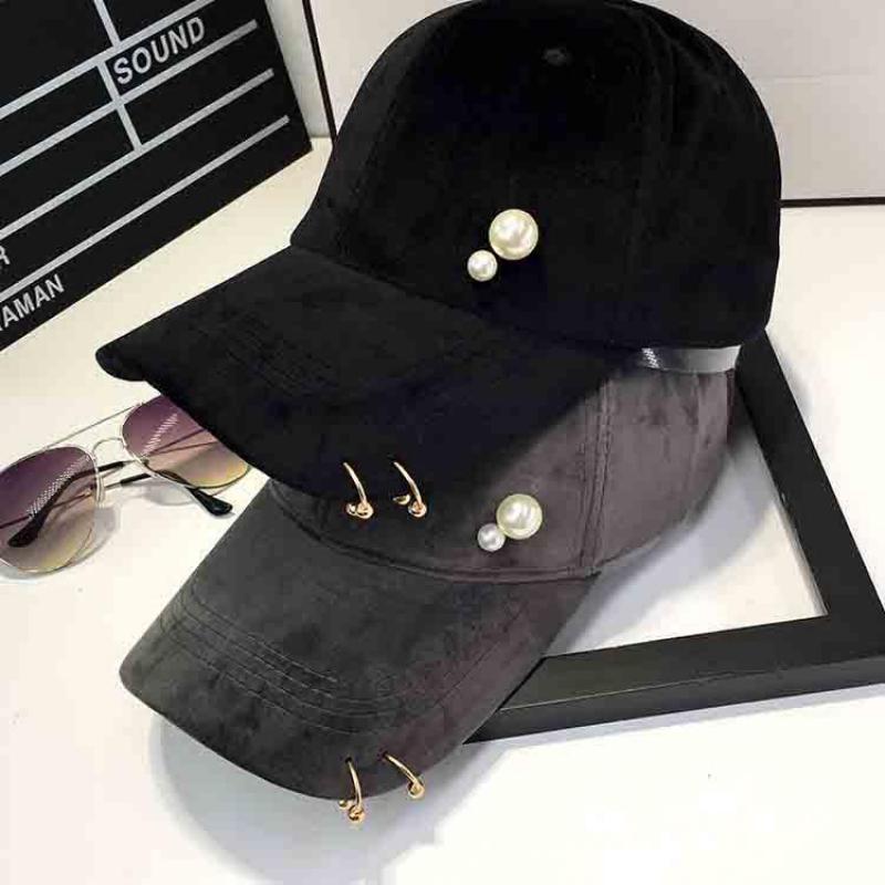 Autumn Winter Baseball Cap Women Velvet Golden Ring Beads Hat Fashion Headwear Accessories