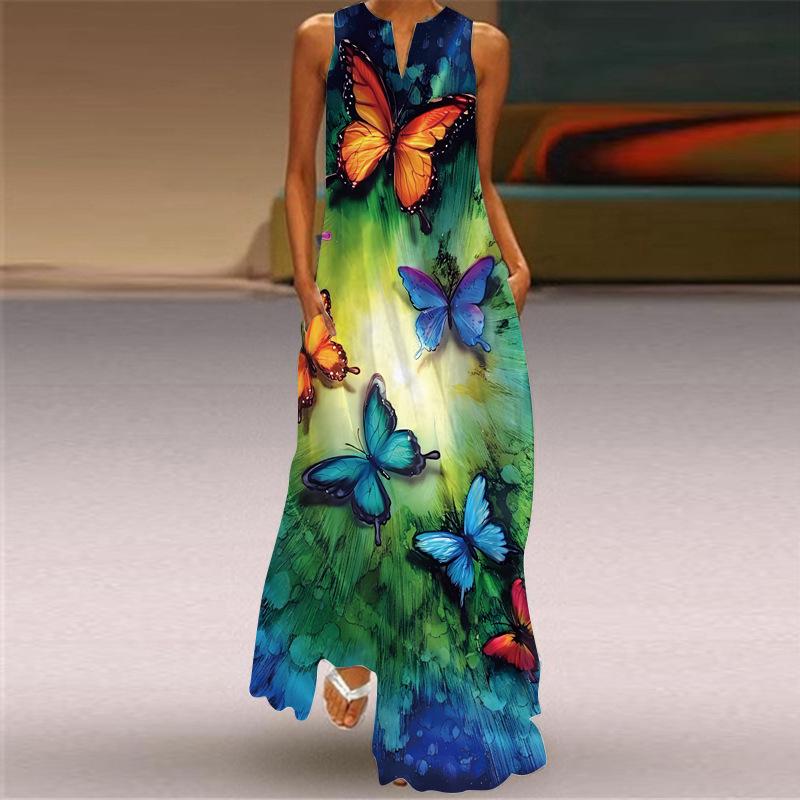 2024 Summer Retro V-Neck Multicolor Sleeveless Maxi Dress