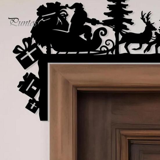 Metal Door Decoration Christmas Corner Sign Santa Reindeer Frame Holiday Entrance Sitter Home Wall Decor Festive Seasonal Front