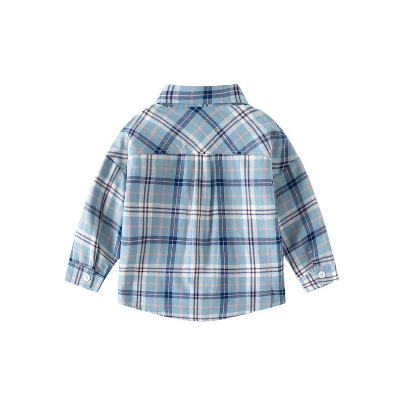 Children's Clothing Spring and Autumn Boys' Pocket Shirt Children's Long Sleeve Shirt K-style Loose Shoulder Strand Gingham Square Collar Clothes