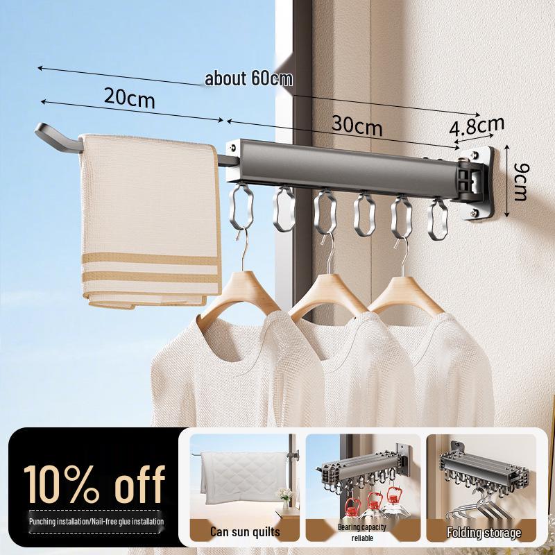 Wall-Mounted Retractable Folding Clothes Drying Rack for Indoor/Balcony Use