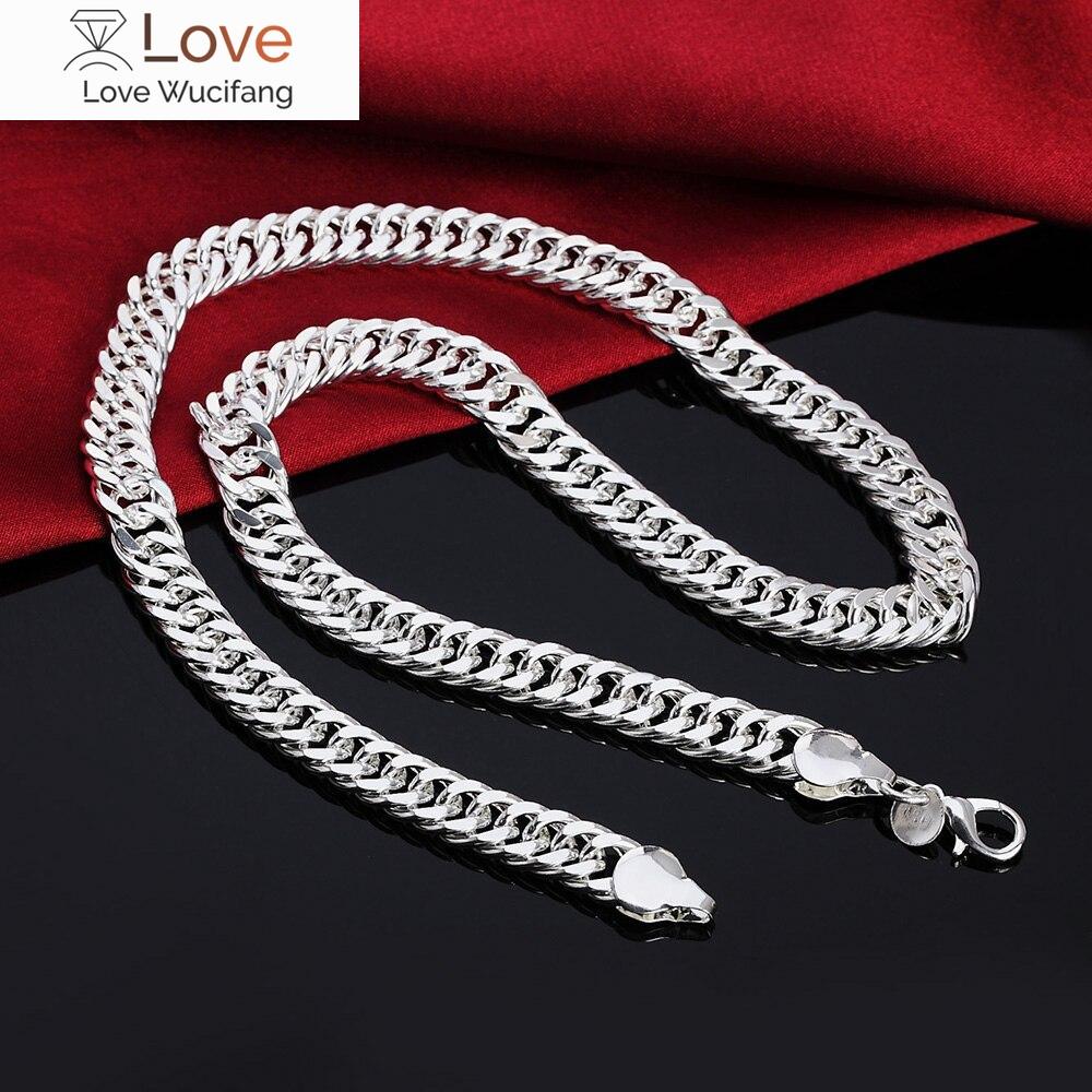 New 925 Sterling Silver 20 /24 Inch 10mm Full Flat Sideways Chain Necklace For Woman Man Fashion Wedding Jewelry Gift