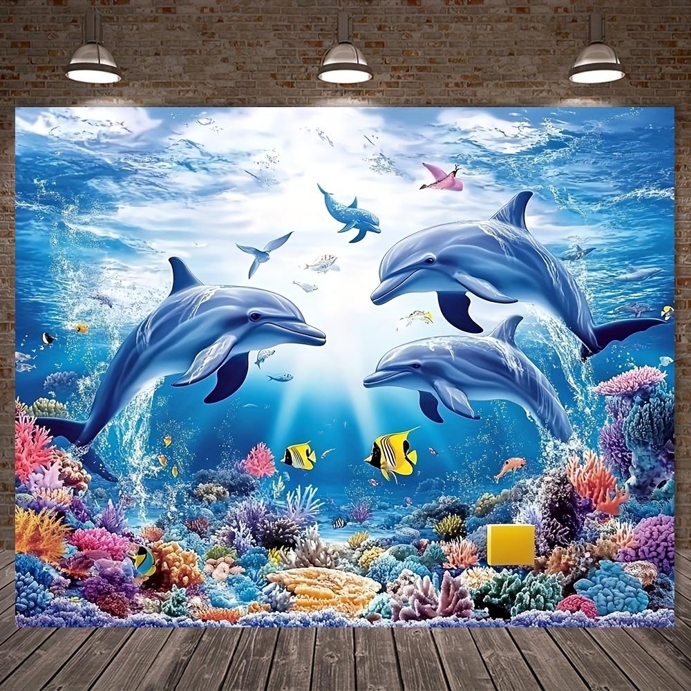 1pc Giant Ocean Dolphin Wall Tapestry, Universal Holiday Decor, Durable Polyester, No Power Needed, Pre-Drilled for Easy Hanging