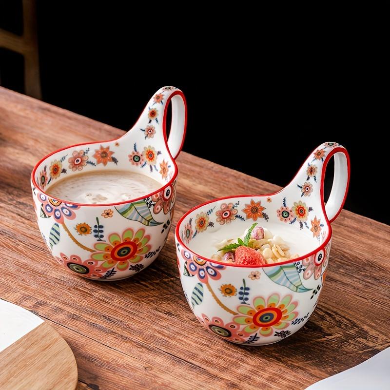 [Ceramic | Bohemian Floral] Microwave Safe Ceramic Coffee Cup |Oval-Shaped | Perfect for Afternoon Tea, Desserts,Single Cup (No Spoon Included)