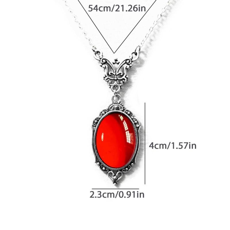 Vintage Goth Red Black Quartz Pendant Necklace Crystal Clavicle Chain Christmas Gift For Women Friend Fashion Jewelry