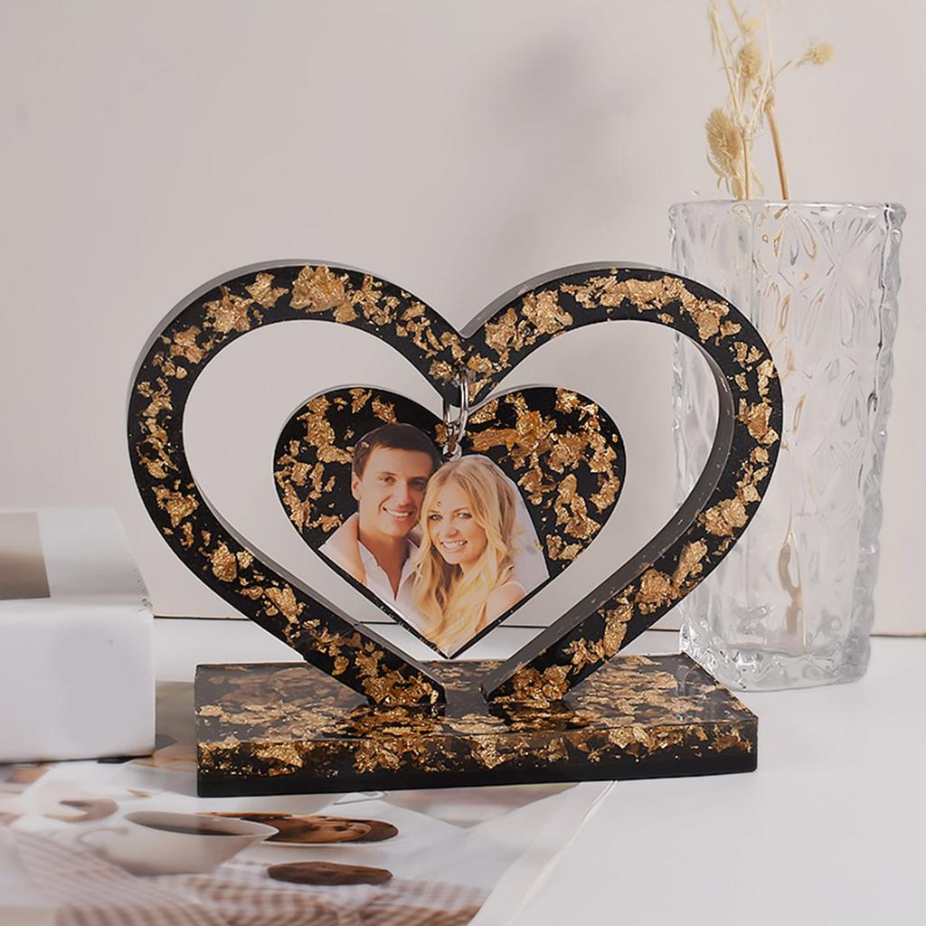 Photo Frame Silicone Mold with Base 3D Love Splicing Epoxy Resin Casting Pendant Molds Ornament DIY Crafts Home Decor