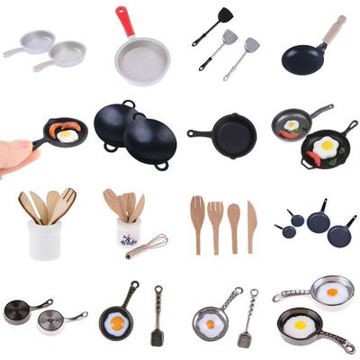 1:12 Dollhouse Miniature Egg Sausage Frying Pan Fryer Collection Egg Beater Spatula Fork Whisk Jar Collection Kitchen Accessories Playthings Deco