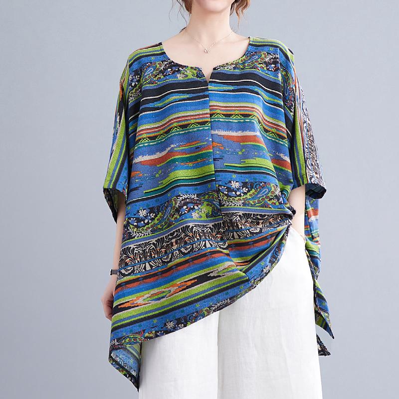 Autumn Blouse Casual Lady T-Shirt Women Oversize Vintage Top Loose Bat Striped Large Size