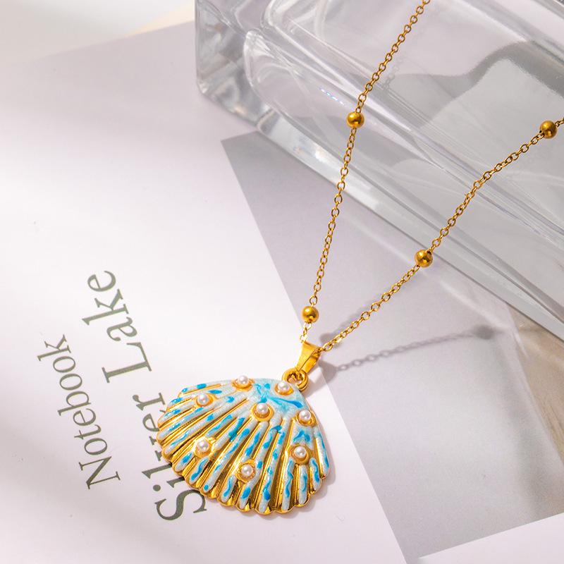 Трансграничное ожерелье из ракушек и жемчуга: Женская модная титановая стальная цепочка на ключицу