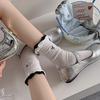Double-Layer Lace Socks Children'S Dongdaemun Tide Socks Letter Bow Embroidered Medium Tube Stacking Socks Thin