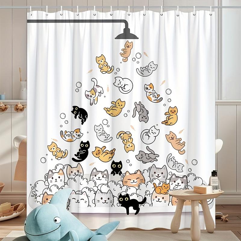 1pc Cartoon Cat Shower Curtain Funny Animal Pet Cat Shower Cute Modern Simple Printed Home Bathtub Partition Bathroom Decorative