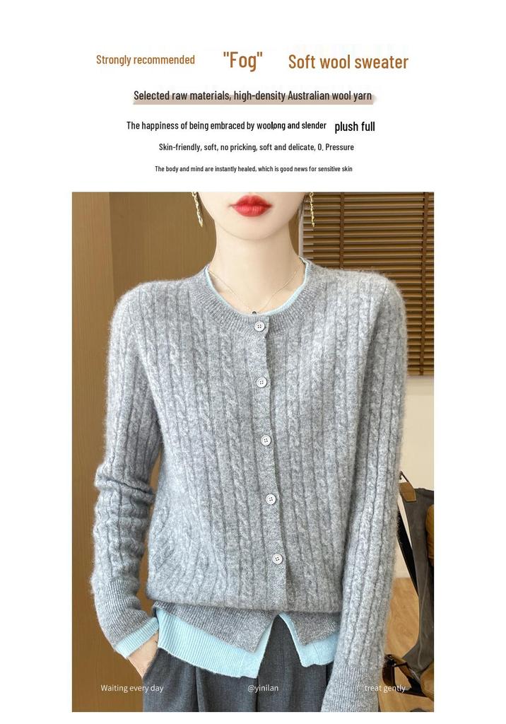 100% Pure Wool Cable Knit Cardigan – Commuter Style Two-Piece Women's Jacket
