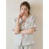 Lunaluz Women Cotton Short Sleeve Sailor Collar Two Piece Pajamas