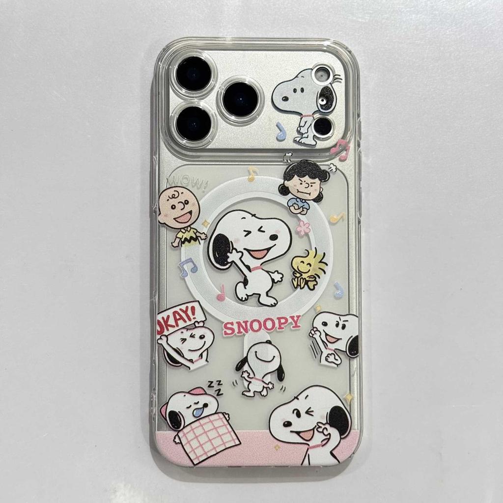 Snoopy Magnetic Phone Holder for iPhone 17 Pro Max Case, Cartoon Transparent Design for Apple 16 Pro
