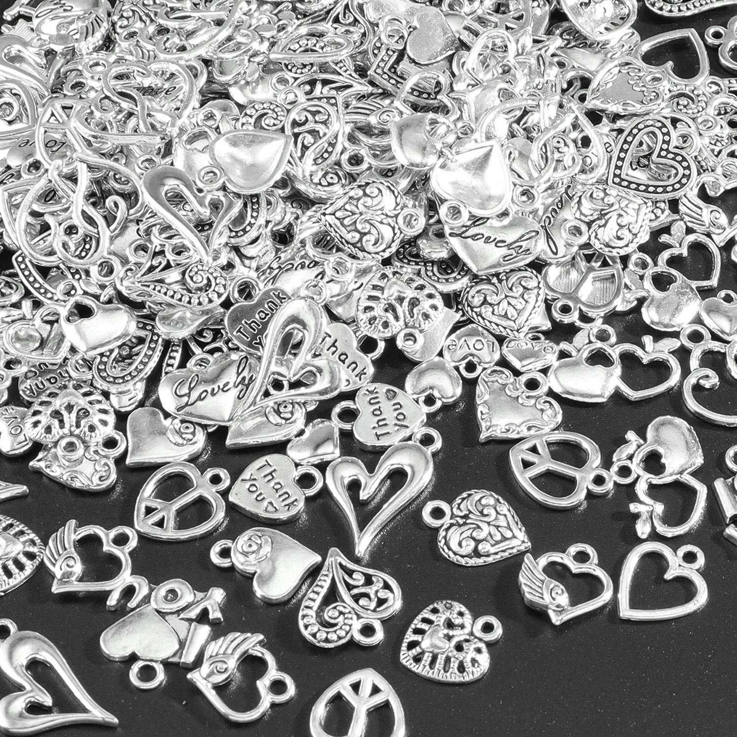 50pcs Antique Silver Love Heart Charm Alloy Tibetan Style Random Mixed Heart Charm Valentine s Day Jewelry Heart Charm Pendant