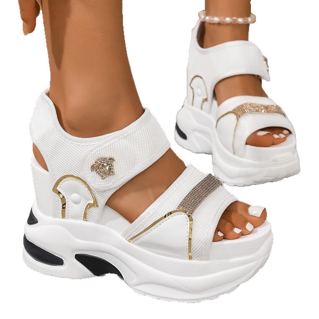 Thick-soled large-size sandals New European and American thick-soled muffin Velcro casual sandals