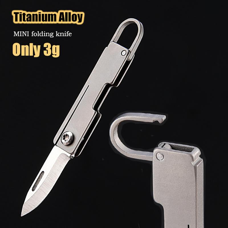 MINI Titanium Alloy Folding Knife Keyhole Can Be Opened 7Cr Steel Blade EDC Portable Keychain Pendant Unpacking Express Gadge