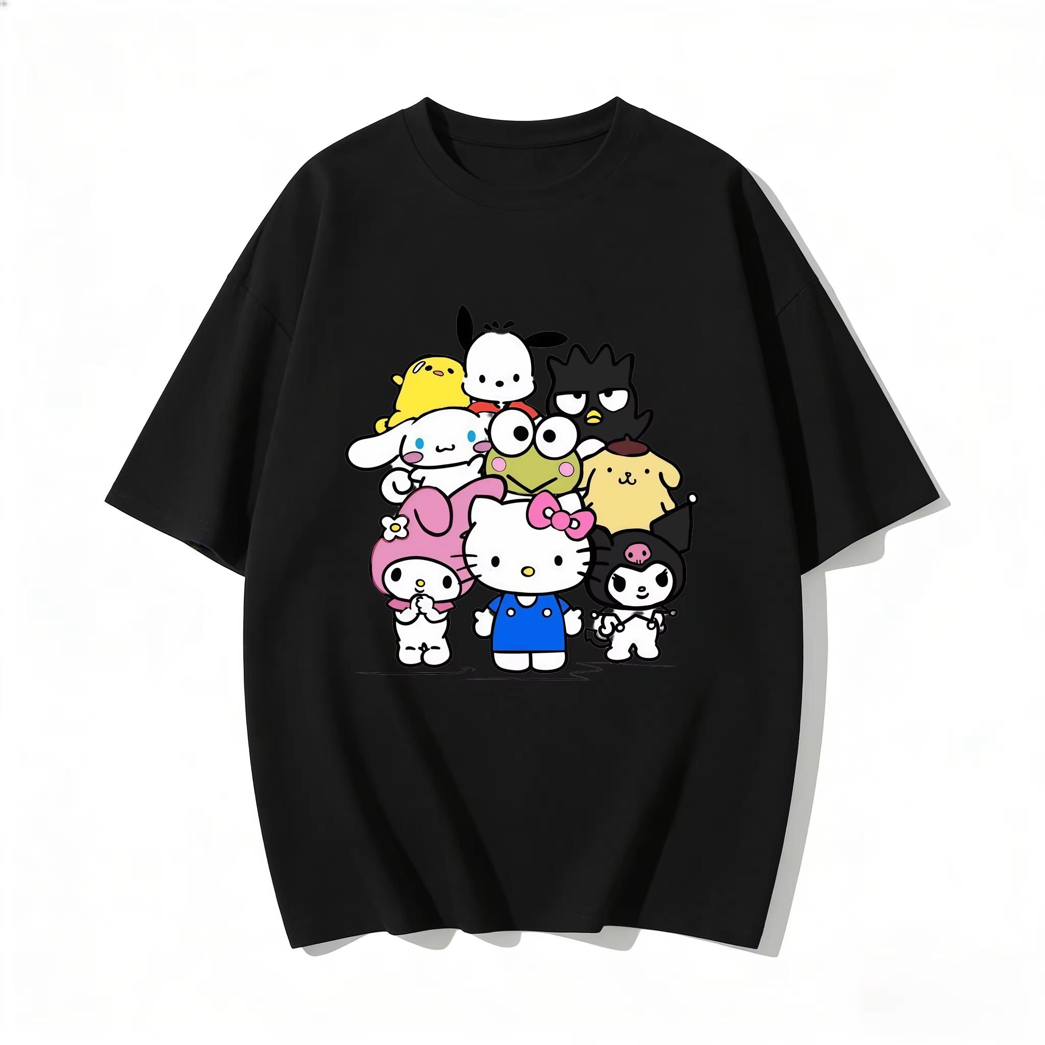 

2026 new Summer Cute HelloKitty TShirts Soft Cotton Short Sleeve Tees for Parents Kids Breathable Casual Daily Outfit Tops S