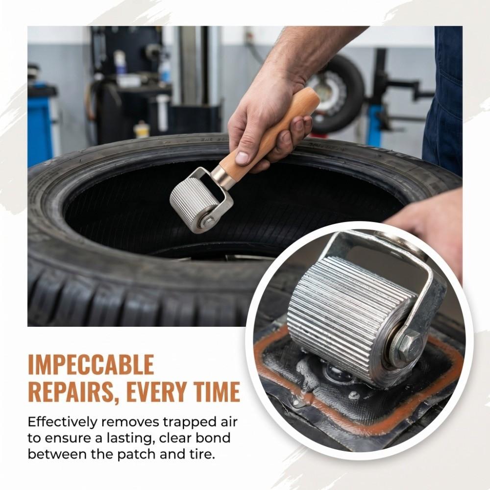 Roller Bearing Tire Patch Roller Wooden Handle Puncture Patch Tool  Car Audio Installation