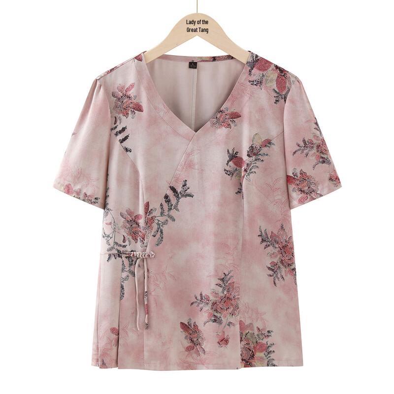 Datang Madam 2026 Chinese Style Solid Blouse for Middle-Aged Women L