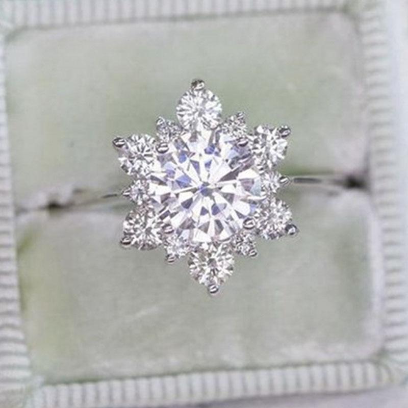 Milangirl Stiluri Mixte Inel Metalic Incrustat cu Strălucitoare Piatră de Cristal Strass Zirconiu în Formă de Floare de Zăpadă pentru Femei Nuntă