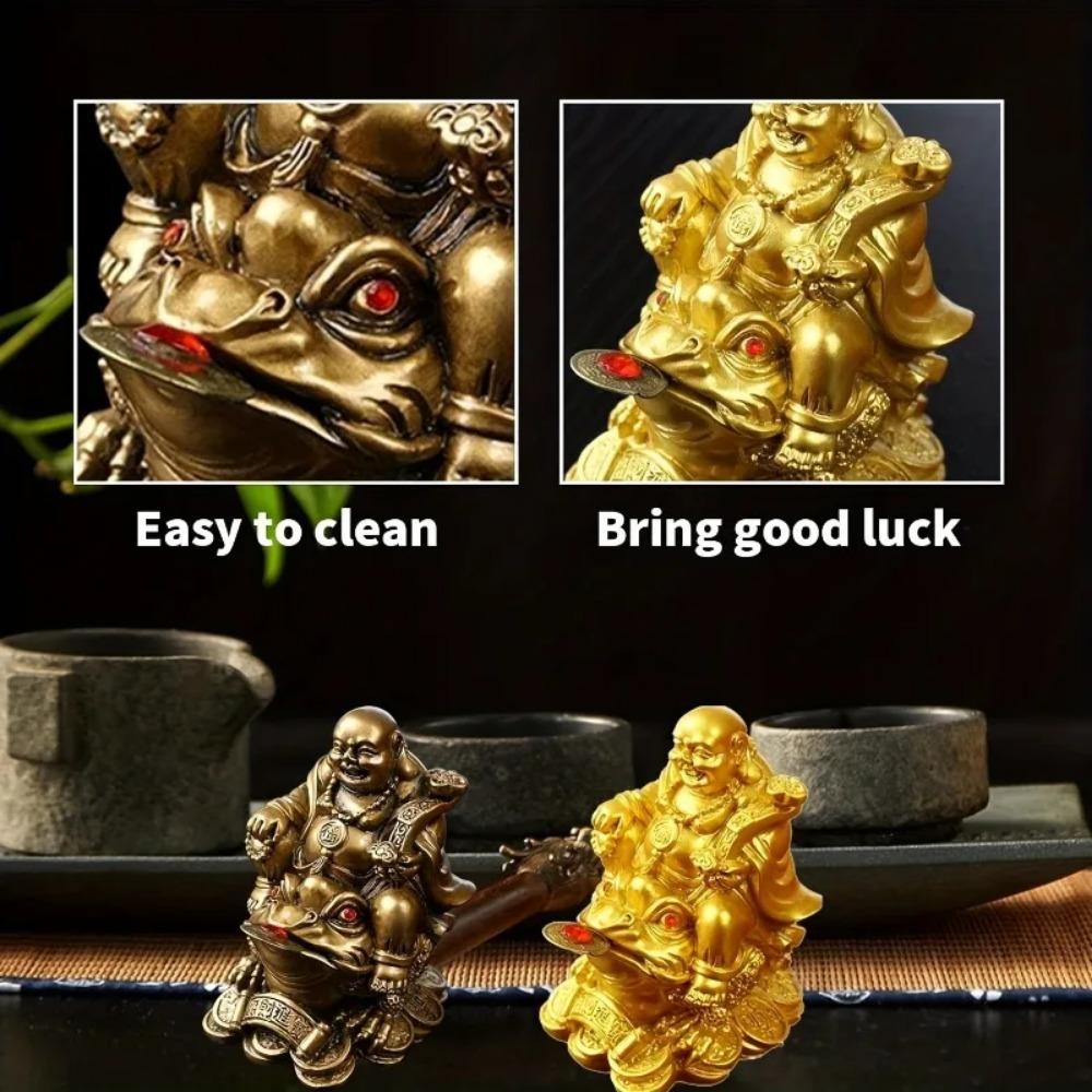 Feng Shui Śmiejący się Budda, Śmiejący się Budda Bogactwa Siedzący na Żabie Pieniężnej Statuetka Szczęśliwa Ropucha Ozdoby do Samochodu Dekoracja Domu Biura