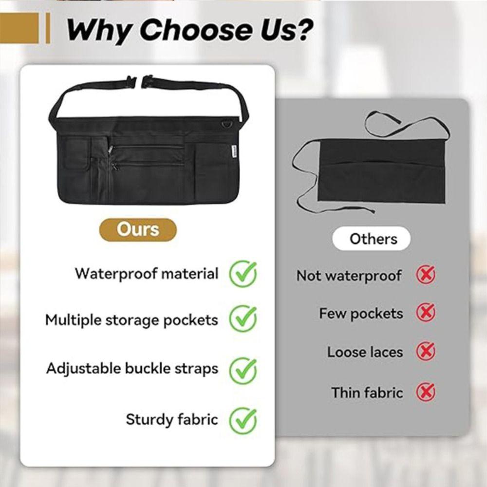 Oxford Cloth Half Apron Multiple Pockets Waist Apron Convenient Waitress Apron Bistro