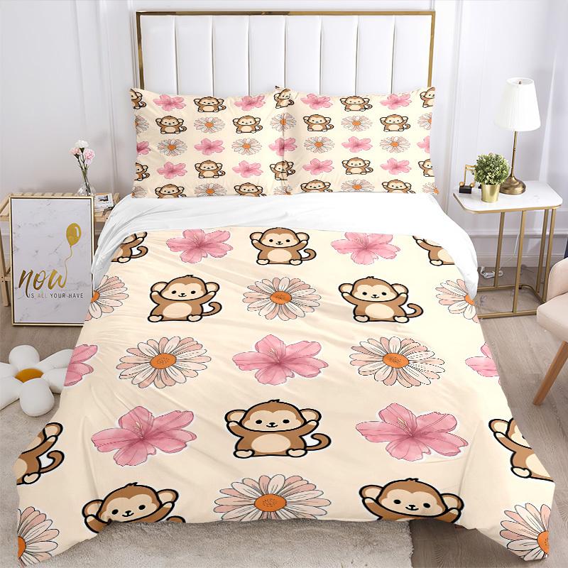3pcs bedding set Monkey Cartoon Includes 1 Comforter + 2 Pillowcases, Without Pillow Inserts, Soft Comfortable, Lightweight Breathable011