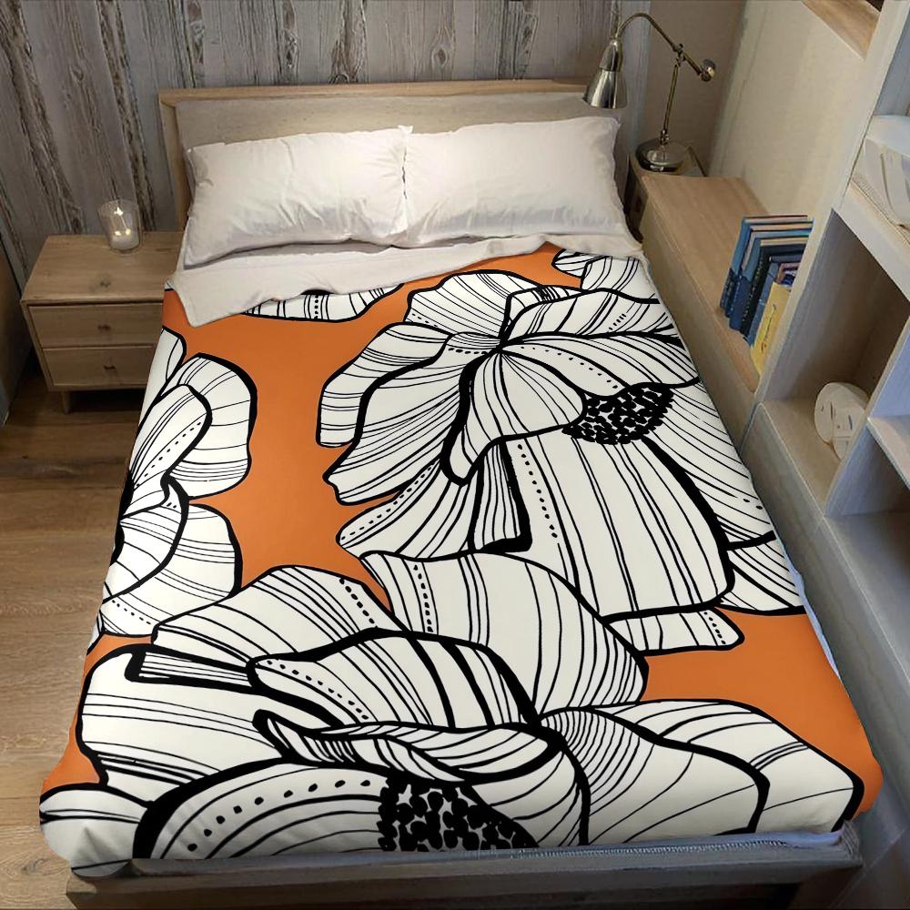 Orange Flowers Flannel Blanket Warm Soft Halloween Christmas Couch Warm Cozy Decorative Decor Gift for All Season