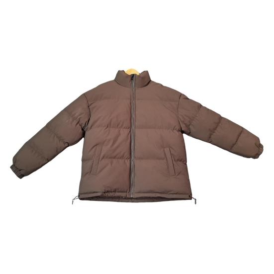 Women Men Cotton Coat Stand Collar Long Sleeve Drawstring Hem Puffer Jacket with Pockets Loose Fit Warm Winter Outerwear