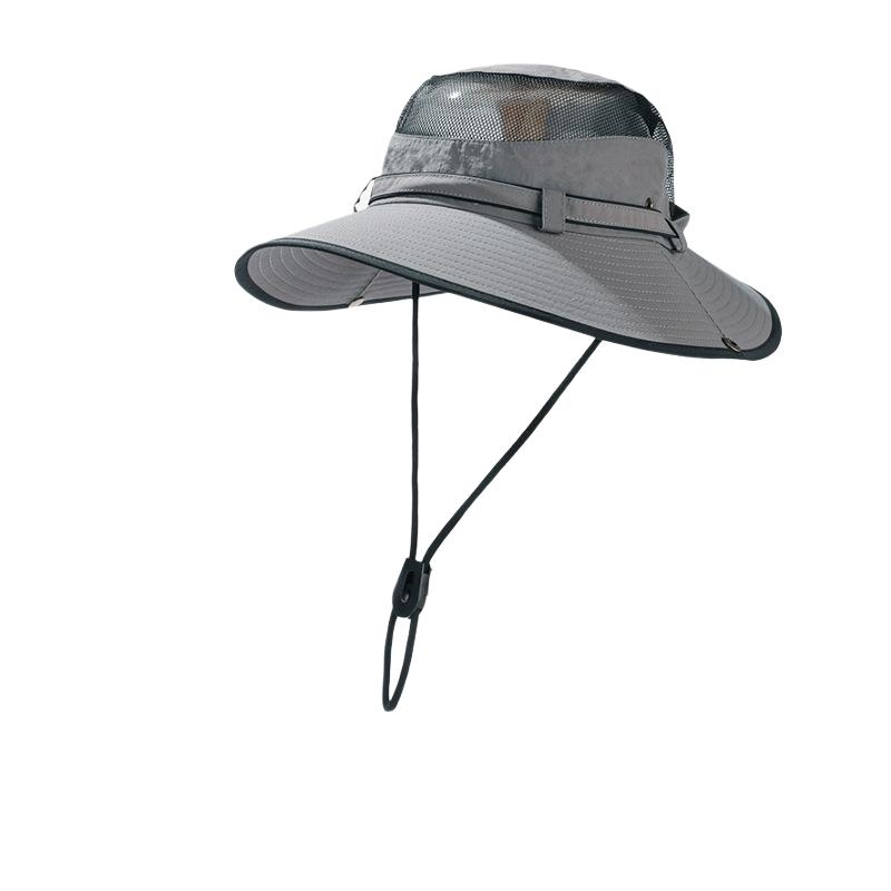 Unisex Wide Brim Mesh Sun Hat Uv Protection Breathable Adjustable Chin Strap Outdoor Hiking Fishing Bucket Hat