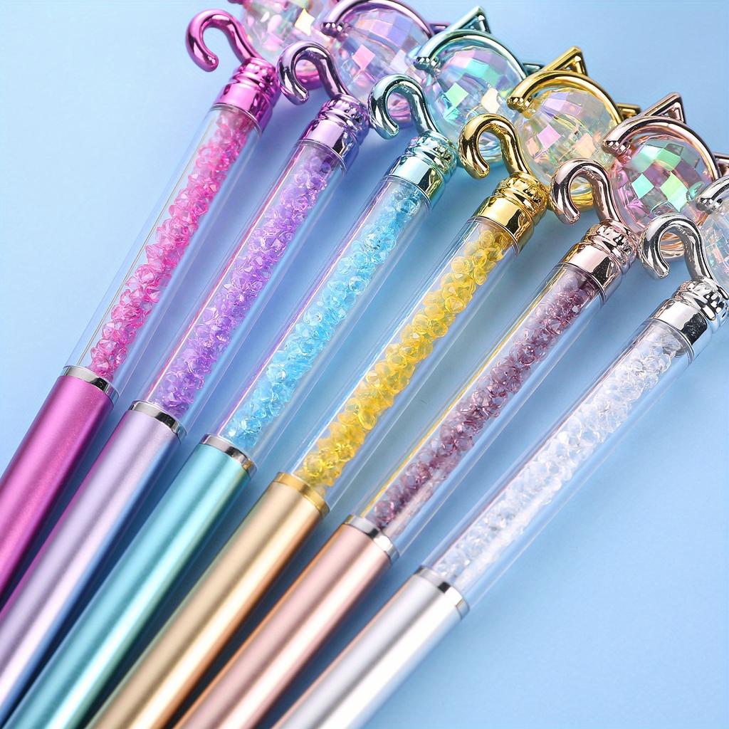 12pcs/Lot Cute Cat Diamond Ballpoint Pen Creative Cat Tail Ball Pens Kawaii Kitten Blue Ink Writing Pen School Office Stationery