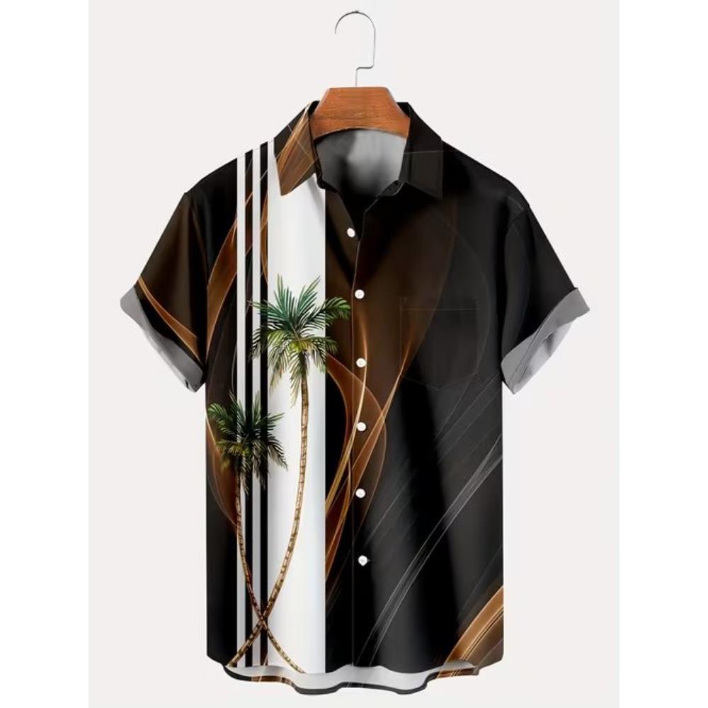 Camicia da uomo con stampa 3D a fantasia retrò, camicia con bottoni, camicia casual, camicia estiva, manica corta, abbigliamento quotidiano per le vacanze