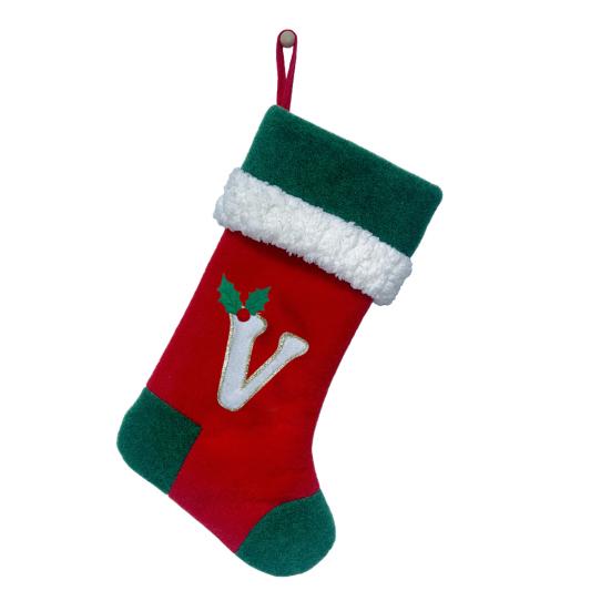 18 Inches Monogram Christmas Stockings with Letters Embroidered Initials Xmas Hanging